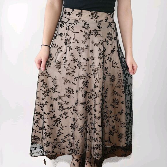 Boho Coquette High Waisted Floral Print Tulle Maxi Skirt Medium Mesh NEW Unused - Picture 1 of 7